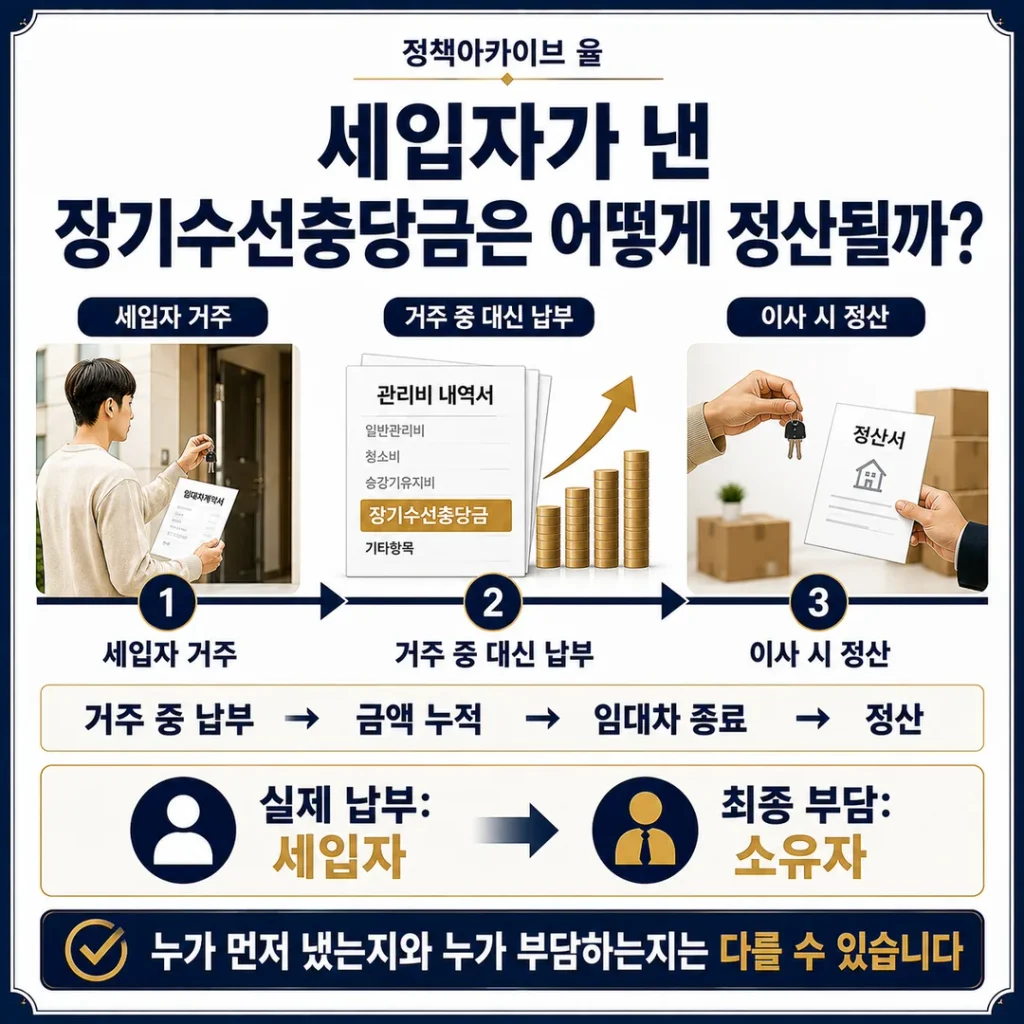 관리사무소 확인 → 납부금액 확인 → 집주인에게 정산 요청