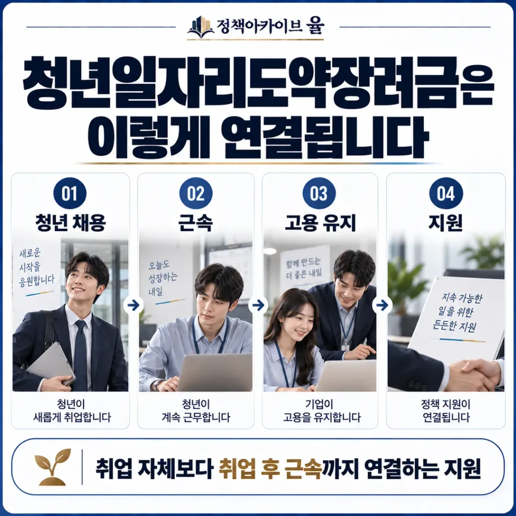 청년일자리도약장려금은 이렇게 연결됩니다
취업 자체보다 취업 후 근속까지 연결하는 지원